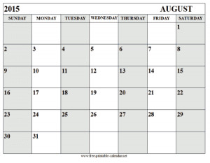 August 2015 Calendar Printable Template