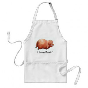 Cute Painting of Piggy: I Love Baking: Pun Adult Apron