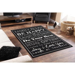 Rugs - Modern - Quotes Rug Family Rules Black 150cm x 100cm photo 1