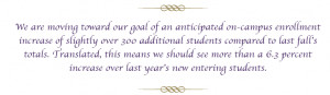 We are moving toward our goal of an anticipated on-campus enrollment ...