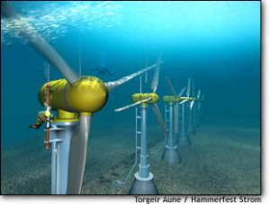 Divers working on the tidal turbine system being planned by Hammerfest ...