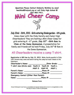 ... IHS Cheerleaders hosting mini cheer camp for ages K through 6th grade