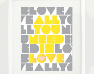 All You Need is Love 8x10 Typograph y Print, Beatles Song Quote, Wall ...