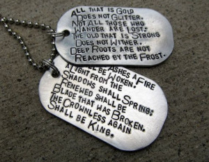 ... quote - Not all who wander complete poem - Hand Stamped Dog Tag Set