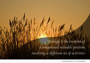 Photo: A wheat field. Quote: Strategy is the creation of a unique and ...