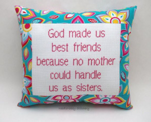 Funny Cross Stitch Pillow Blue And Pink Pillow Best Friends by ...