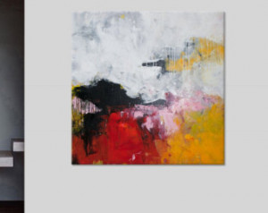 Large Abstract Painting- landscape elsewhere - palette knife acrylic ...