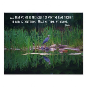 Blue Heron Buddha Quote Inspirational Poster