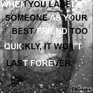 ... You Label Some As Your Best Friend Too Quickly, It Won't Last Forever