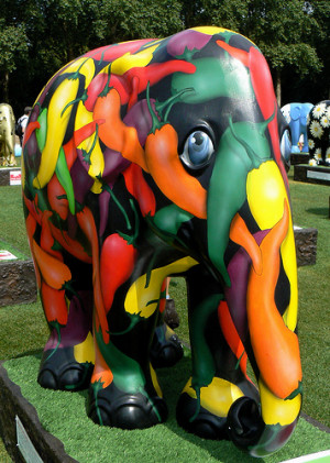... an elephant covered with quotes from Ian Fleming's James Bond books