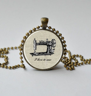 Sewing Machine Pendant. I Love To Sew Quote Necklace. Vintage Craft ...