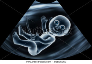 Ultrasound image of funny baby in mother's womb. 3d render - stock ...
