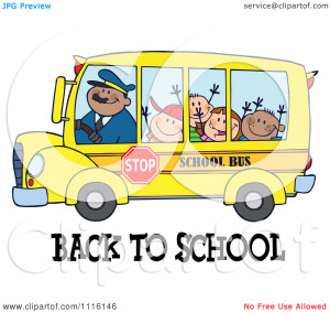Clipart Happy Bus Driver And Children Over Back To School Text ...