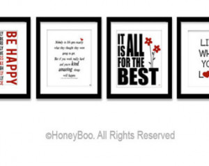 Set of 4 posters, positive quotes, art prints, black red, live what ...