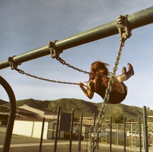 childhood, fun, girl, hill, playground, swing