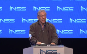 Screen shot of Amos Oz speaking at the event