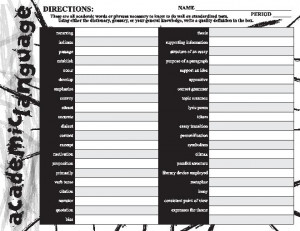... important vocabulary words and their meanings. Students can use their