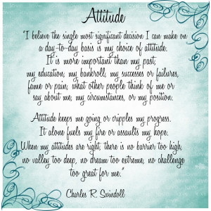 quote about Attitude by Charles R. Swindoll…”I believe the ...