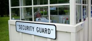 Misused quotation mark, suspicious security guard