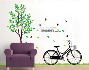 ... 200x180cm big green tree and bike engsish quote home Decorative Poster