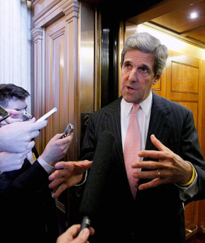 Sen. John Kerry, D-Mass., talks with the media on Capitol Hill in ...