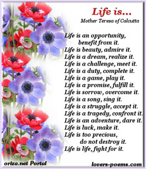 Mother Teresa Poem called Life is