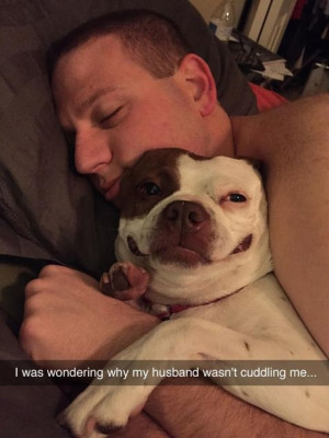 cuddling-dog-smile-husband