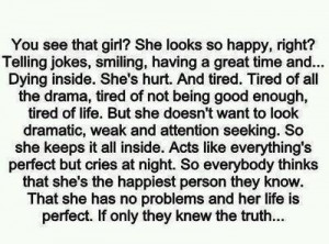 inside, girl, great time, happy, hurt, jokes, not good enough, quote ...