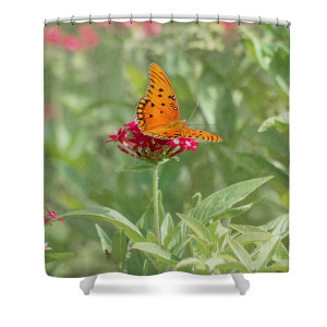 ... - At Rest - Gulf Fritillary Butterfly Shower Curtain by Kim Hojnacki