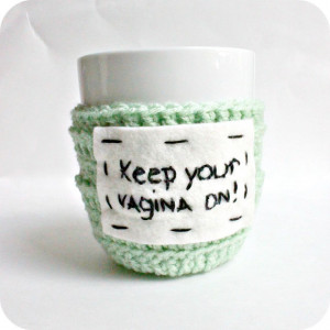 Funny Coffee Cozy Tea Cup Mug mint green black white crochet handmade ...