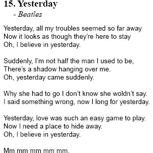 Yesterday - The Beatles - Lyrics