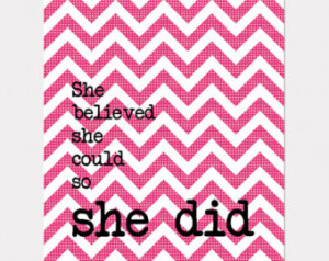 Hot Pink White Print She Believed She Could So She Did Quote Wall ...
