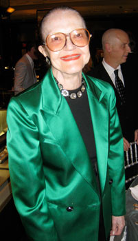 Enid Nemy in her green Bill Blass Paloma Picasso with Hilary and