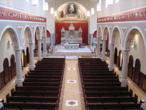 view of the sanctuary and nave from the choir loft in the Chapel of ...
