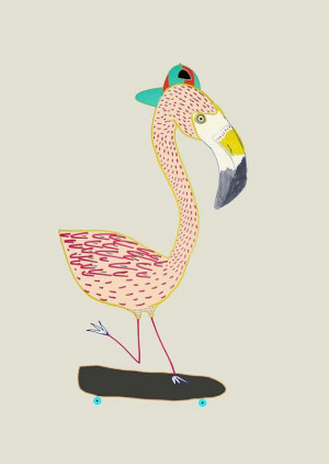 Flamingo Skater. Illustration art print. by AshleyPercival on Etsy, $ ...