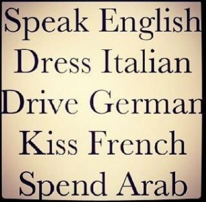 Speak English Dress Italian Drive German Kiss French Spend Arab