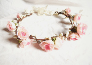 hat hair band flower hairband pink gold roses floral hipster wedding ...