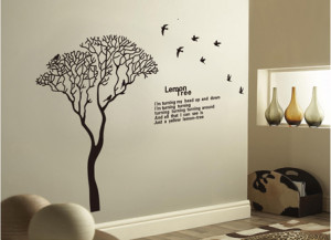 New Design Large size Vinyl Black Lemon Tree Birds Wall Quote Decals ...