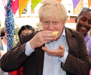 Mayor Boris Johnson, pictured here eating cake at the Big Lunch street ...