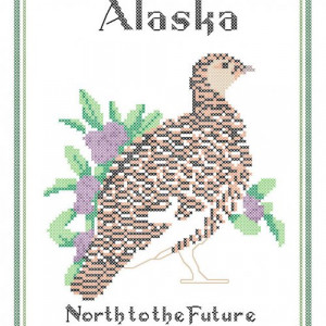 Alaska State Bird, Flower and Motto Counted Cross Stitch Pattern PDF