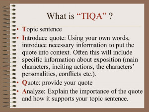 ” ? Topic sentence Introduce quote: Using your own words, introduce ...