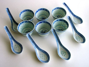 Vintage Asian Soup Bowls, Rice Bowls or Sake Cups, Spoons, Matching ...
