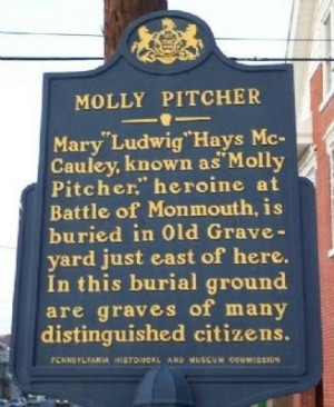 Molly Pitcher historical marker in Carlisle, PA. Text: Mary “Ludwig ...