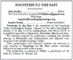 Front matter, Footsteps to the Past , Cuyahoga Valley Genealogical ...