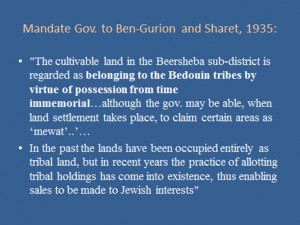 ... and Sharet emphasizing that the Bedouin have land rights in the Negev