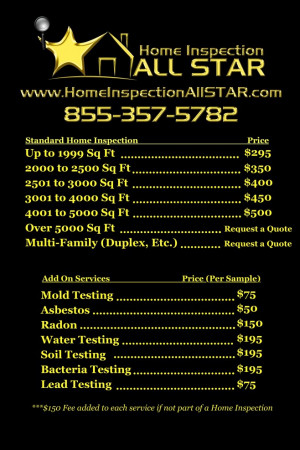 Home Inspection Price List
