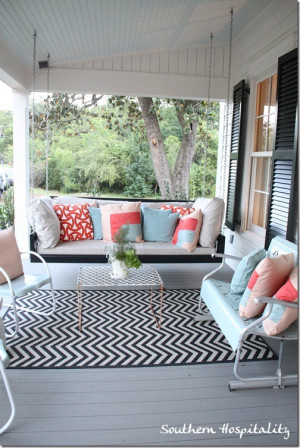 lovely porch swing & metal glider (oh I want one of those!)