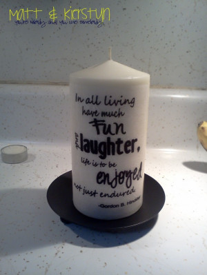 Tissue quotes on candles.