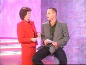 Host, Cilla Black , with the question-asking contestant