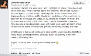 ... Facebook post on September 19 that she had suffered from ‘addictions